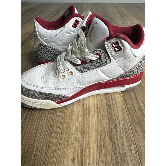 Size 6.5Y Nike Air Jordan 3 Retro GS Cardinal Red White Youth Shoes 398614-126 - Picture 10 of 13